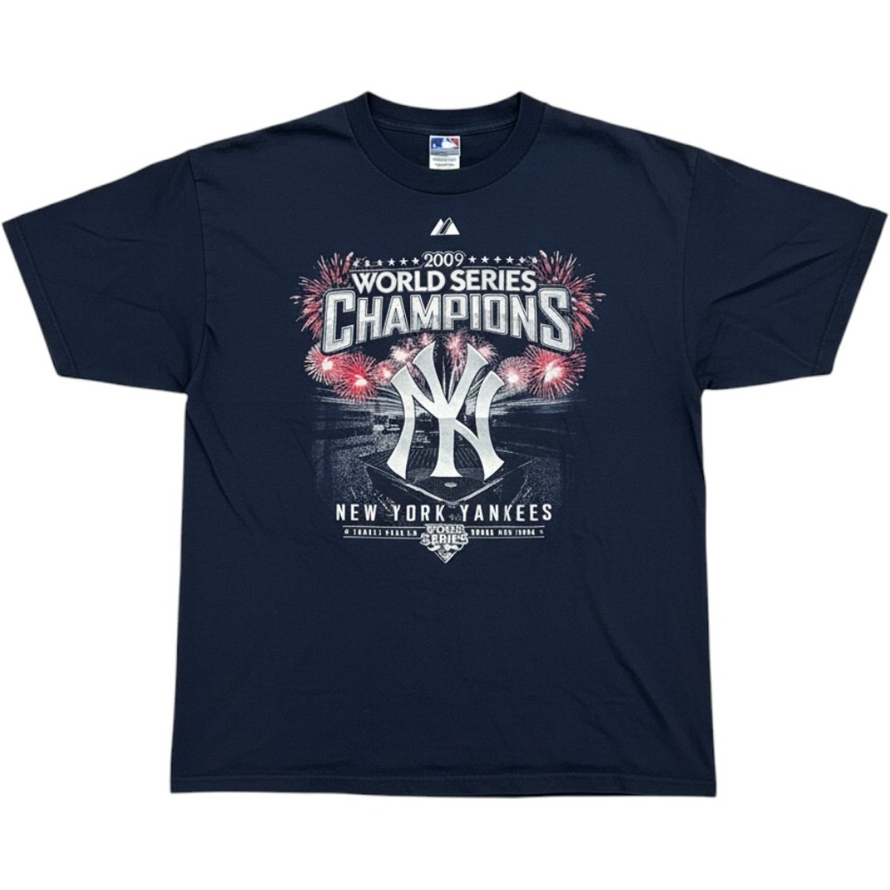Majestic New York Yankees 2009 World Series Champions T-Shirt Navy Blue Large